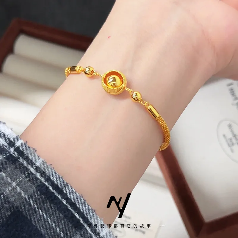 Palace Style 9999 24K Real Gold Braided Bird's Nest Transportation Bead Bracelet for Women 18k Gold Fashion High-end