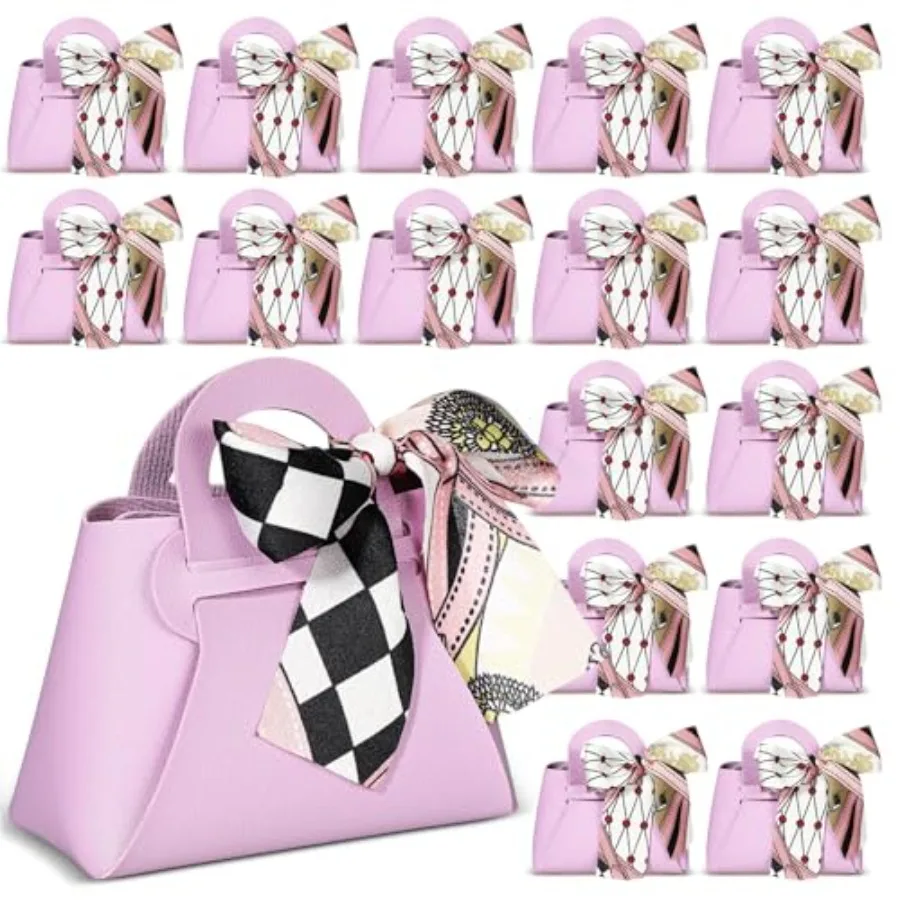 

Pcs PU Leather Purse Gift Bags with Handles Ribbon Wedding Purse Party Favor Candy Boxes Treat Goodie Bag for Birthday Bridal B