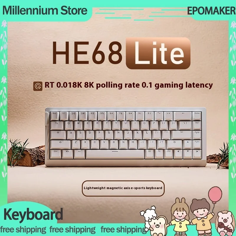 

EPOMAKER HE68LITE Магнитный переключатель Игровая механическая клавиатура Проводная прокладка RGB Свет с горячей заменой 8K RT0.01MM Легкий ПК на заказ
