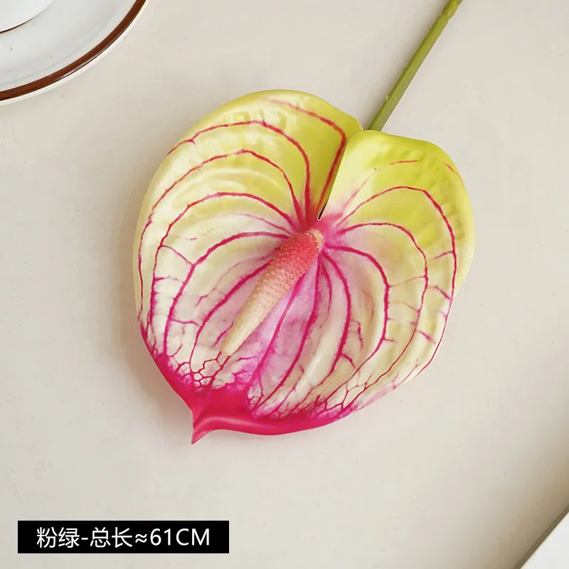 10Pcs 3D Printing Anthurium PU Artificial Flowers for Home Decoration Green Plant Potted Wedding Flower Arrangement Accessories