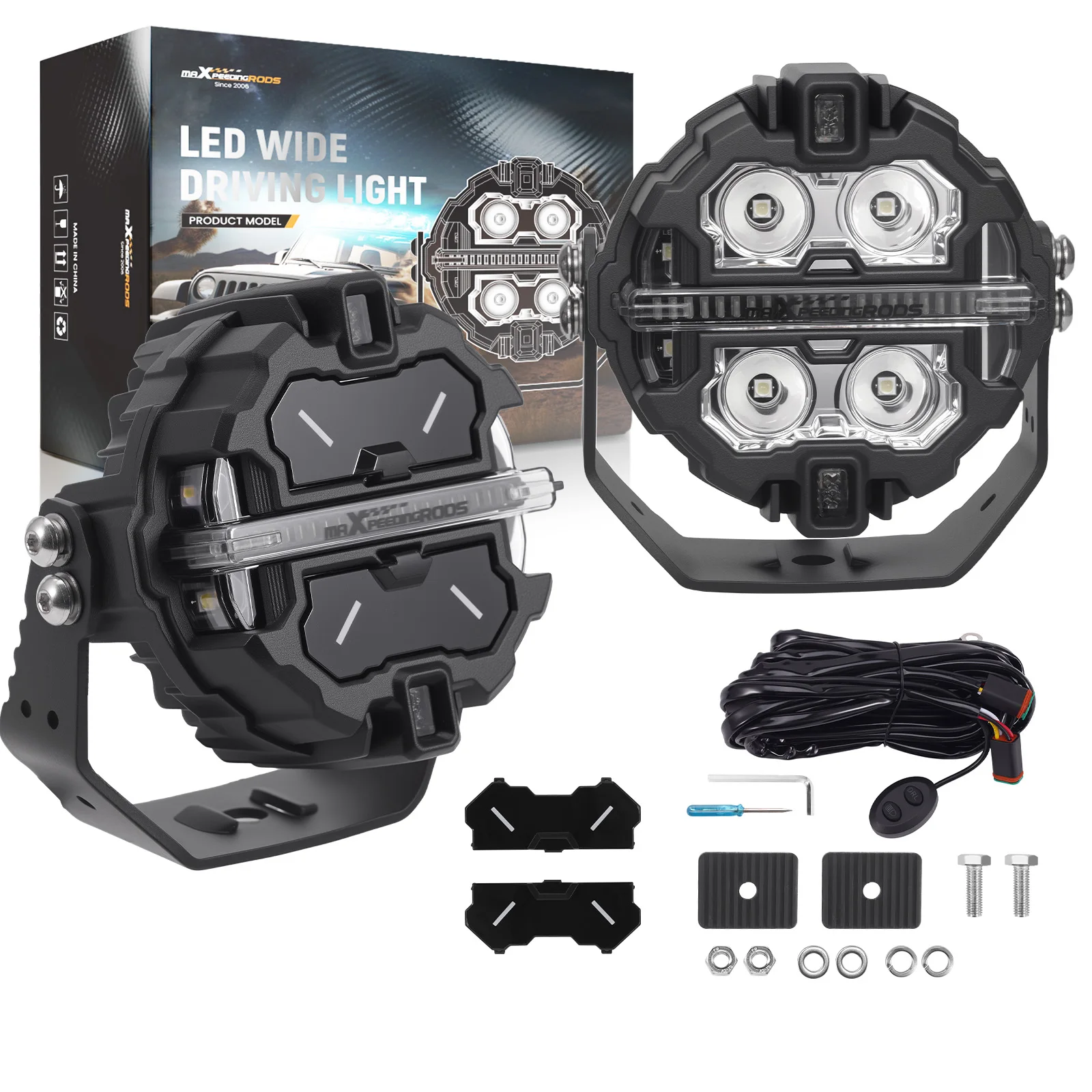 

MaXpeedingrods Brand New Supplier Universal Auxiliary DRL 3.5" LED Fog Driving Headlights 160W White + Amber for Off-road Sport