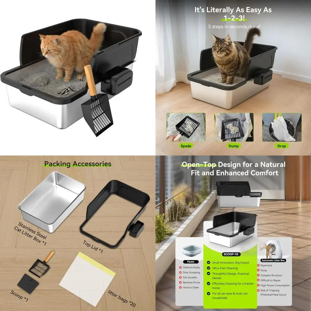 

Large 24x20x16 High-Sided Stainless Steel Litter Box for Big and Multiple Cats