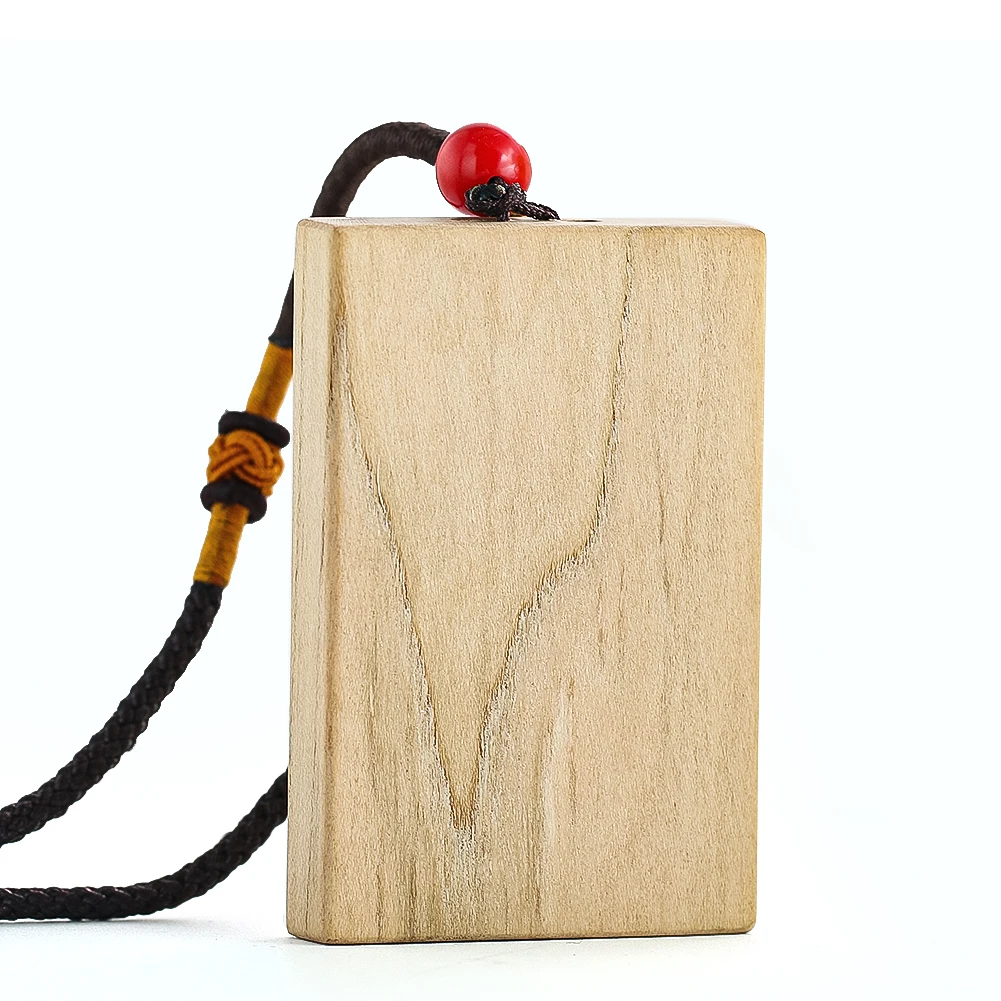 Natural Peach Wood Laser Geometry Rectangle Blank Signs Pendant Necklace Mascot Amulet Dangle Choker Adjustable Chains Jewelry