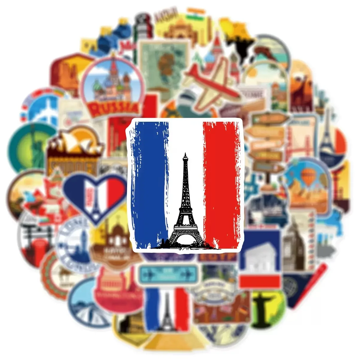 10/50PCS ที่มีชื่อเสียงของโลกท่องเที่ยวเมืองแลนด์มาร์คสติกเกอร์กันน้ำไวนิลสติ๊กเกอร์สำหรับขวดน้ำแล็ปท็อปกระเป๋าเดินทางสเก็ตบอร์ดสติกเกอร์
