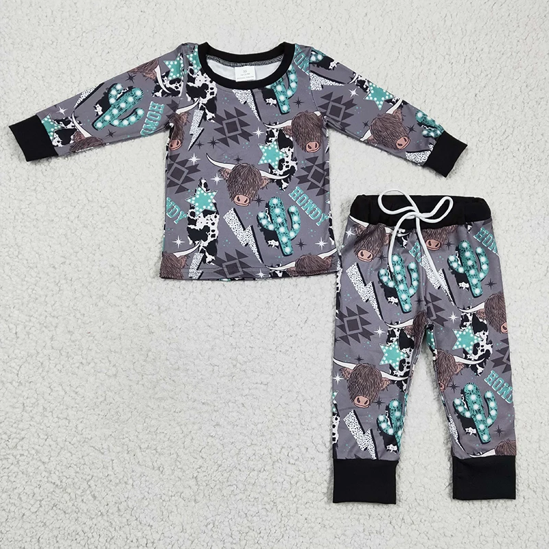 

Baby Boy Western Cow Nightwear Set Children Long Sleeves Shirt Cactus Pants Sleepwear Kid Outfit Toddler Spring Fall New Pajamas