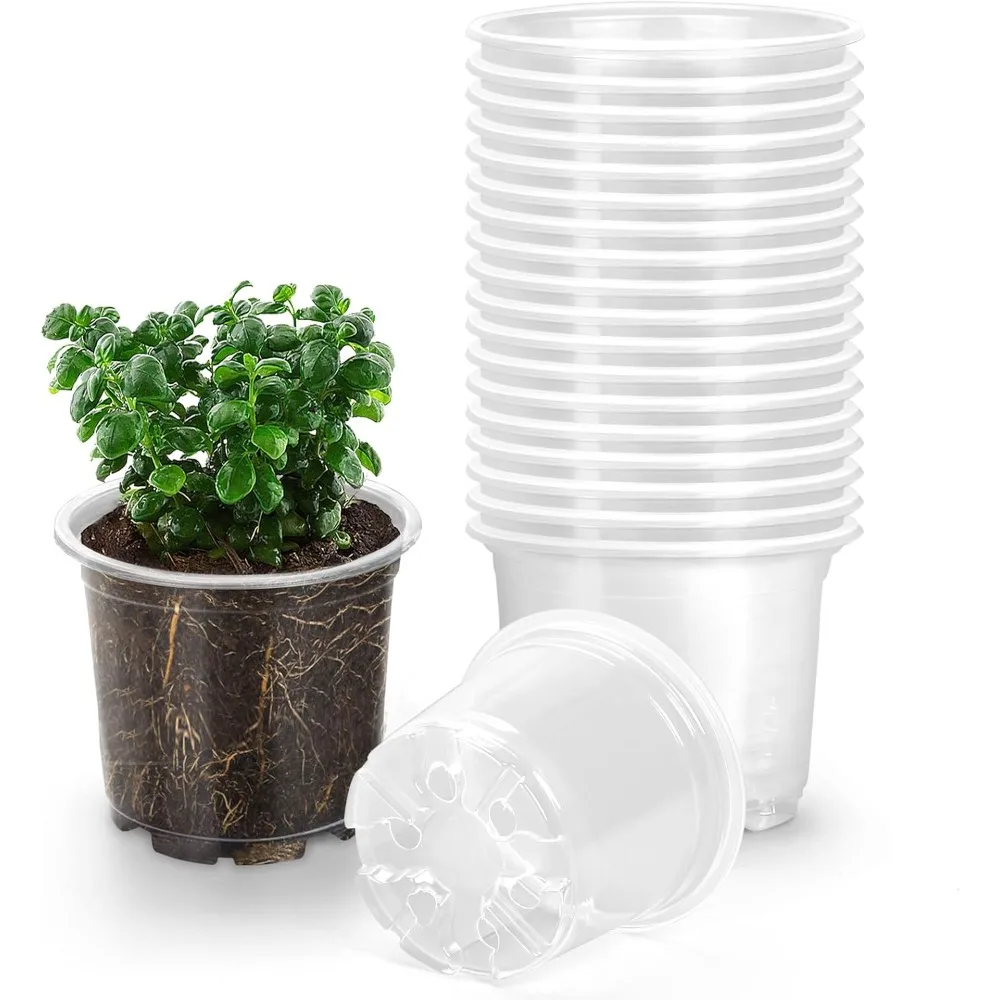 

20 Pack 3.5 Inch Clear Nursery Pots for Plants, Clear Plastic Plant Pots with Drainage Holes, Flexible Nursery Pots Variety Pack