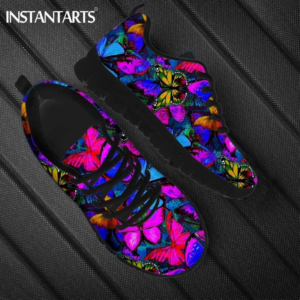 Colorful Butterflies And Rose 3D Pattern Women Flat Shoes Casual Sneakers For Ladies Comfortable Lace Up Footwear