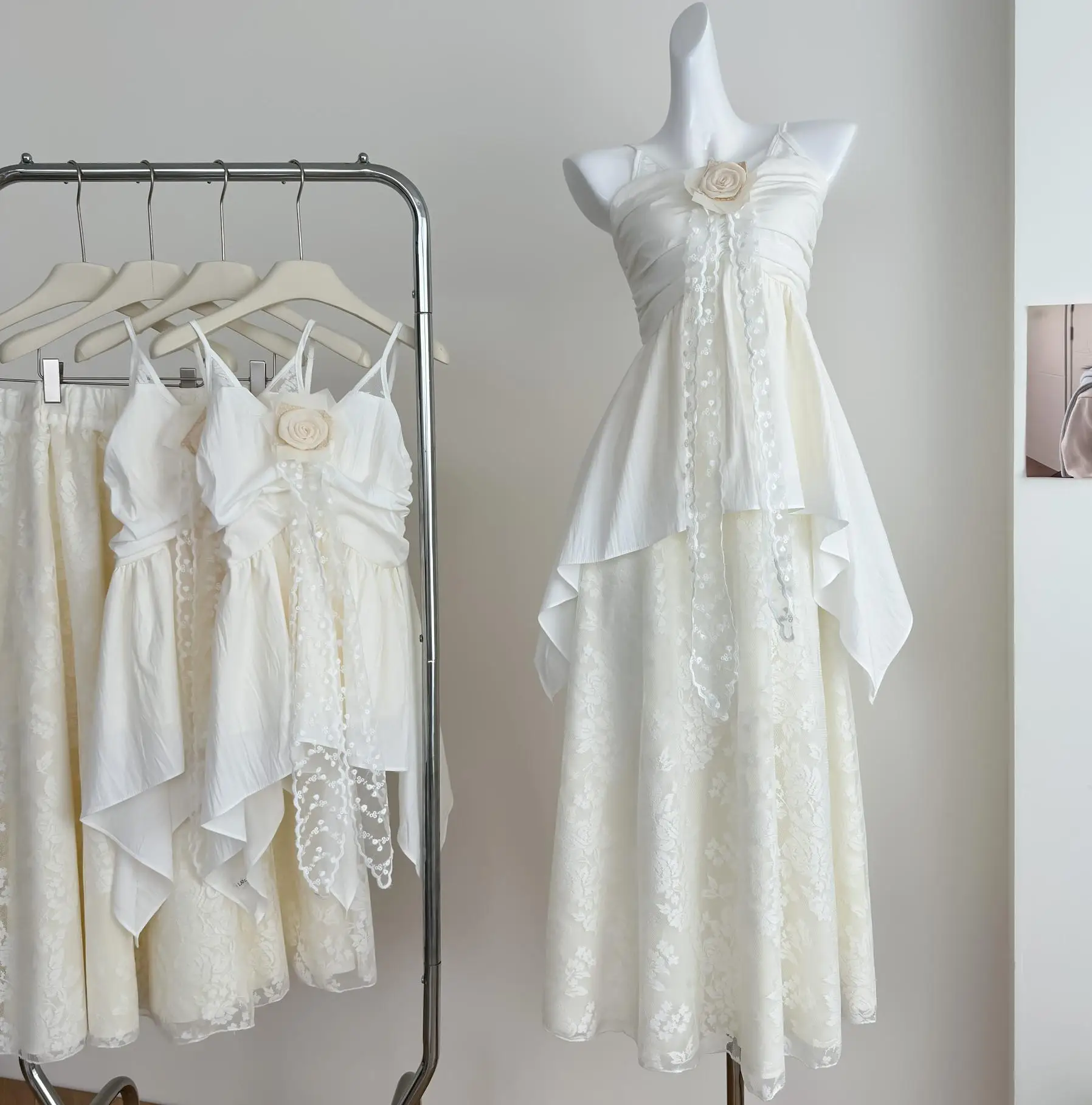 

Chic Elegant Sleeveless floral asymmetrical lace Beach Vacation Party Dress Women Summer A-line Vestidos