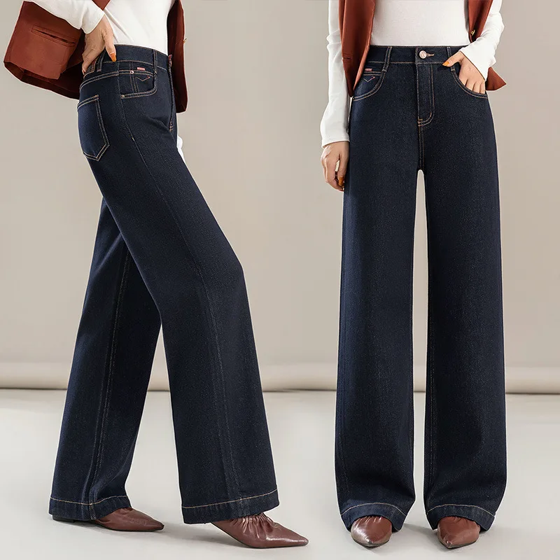 أزياء كلاسيكية فضفاضة مستقيمة واسعة الساق للنساء، خريف جديد التخسيس الراقية غير يتلاشى الجينز #2