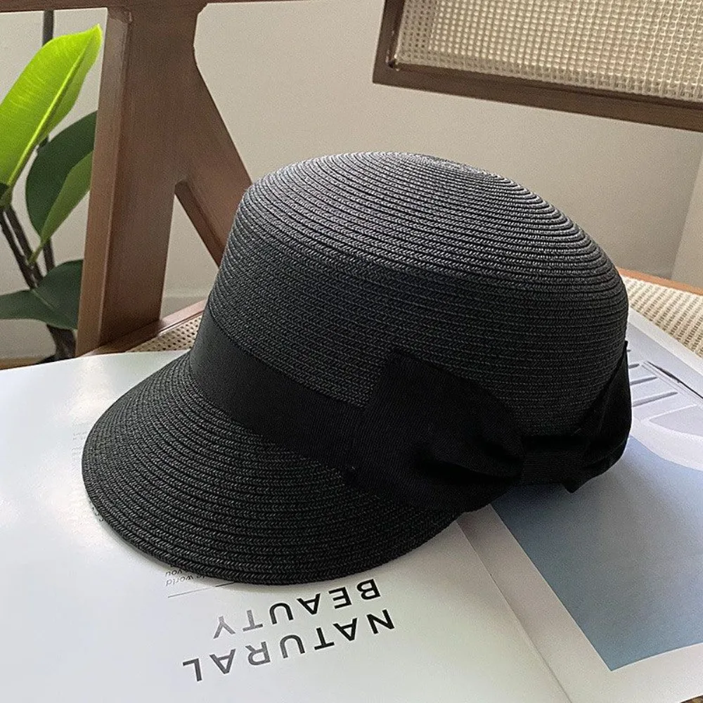 Elegant Wide Brim Bow Straw Hat Sunshade Woven Sunscreen Hat Polyester Lightweight Equestrian Hat Beach
