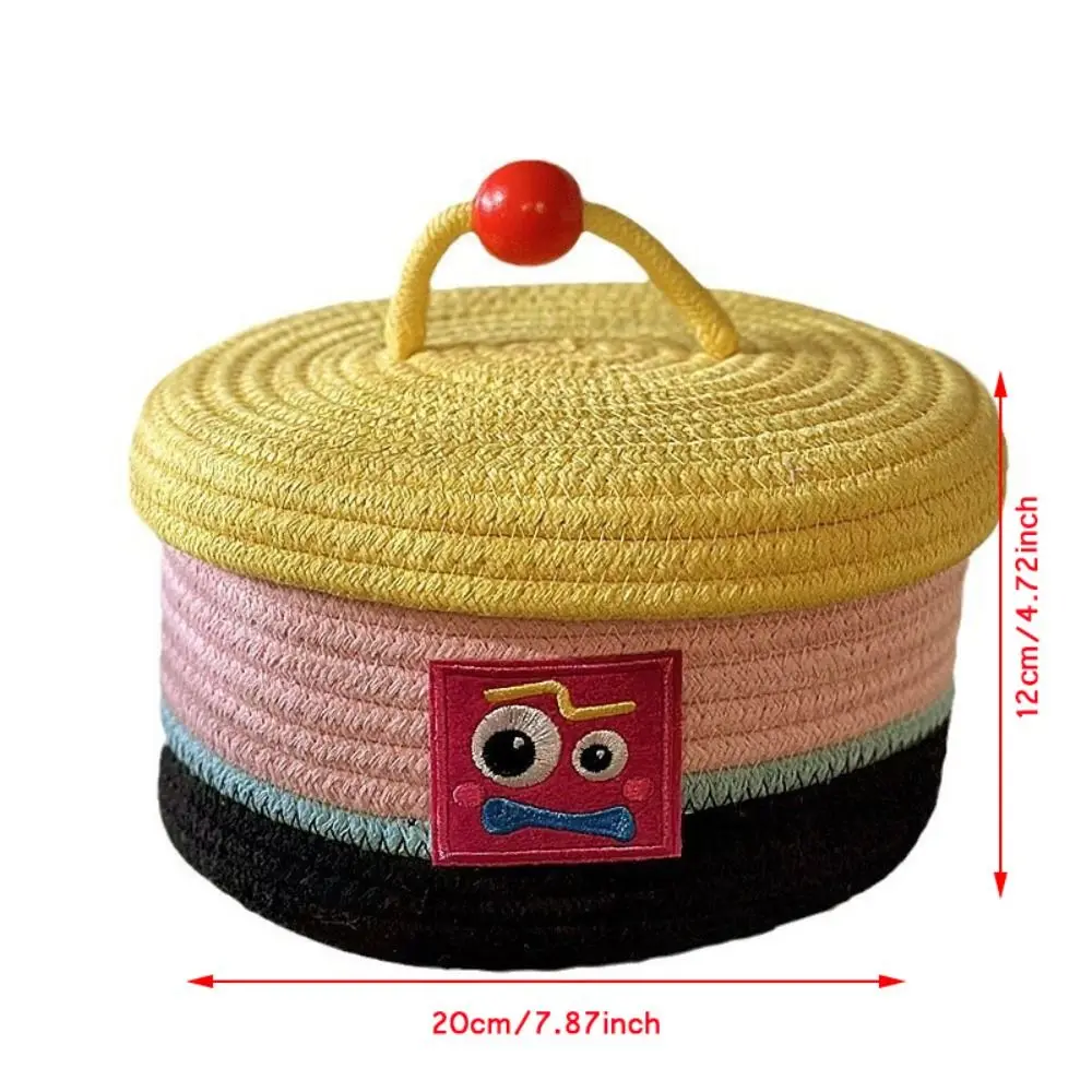 Creative Cotton Rope Woven Desktop Storage Basket with Lids Round Sundries Organizer Colorful Household Cosmetics Storage Box