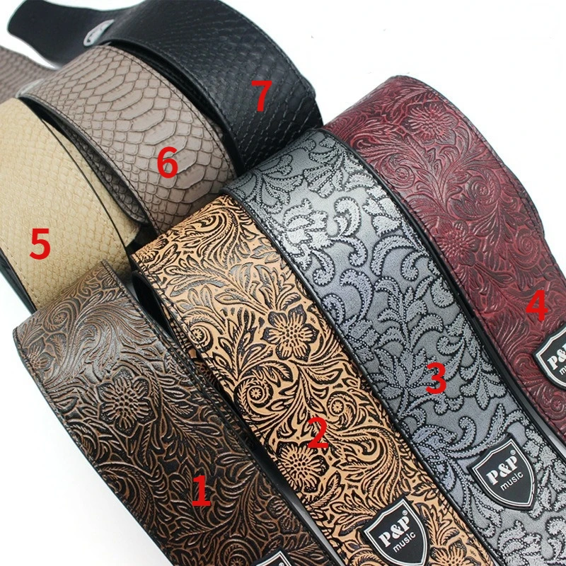 PU leather Embossed Guitar Strap Electric Guitar Acoustic  Folk  Bass