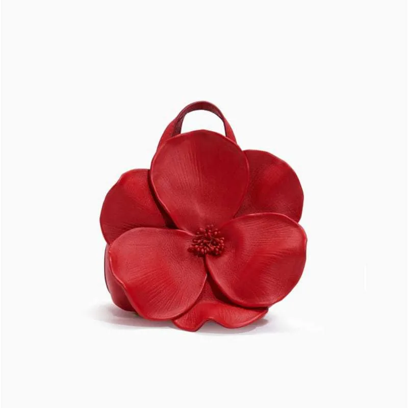 Red new female bag fashion Korean version flower creative handbag wedding dinner bride single shoulder crossbody chain bag