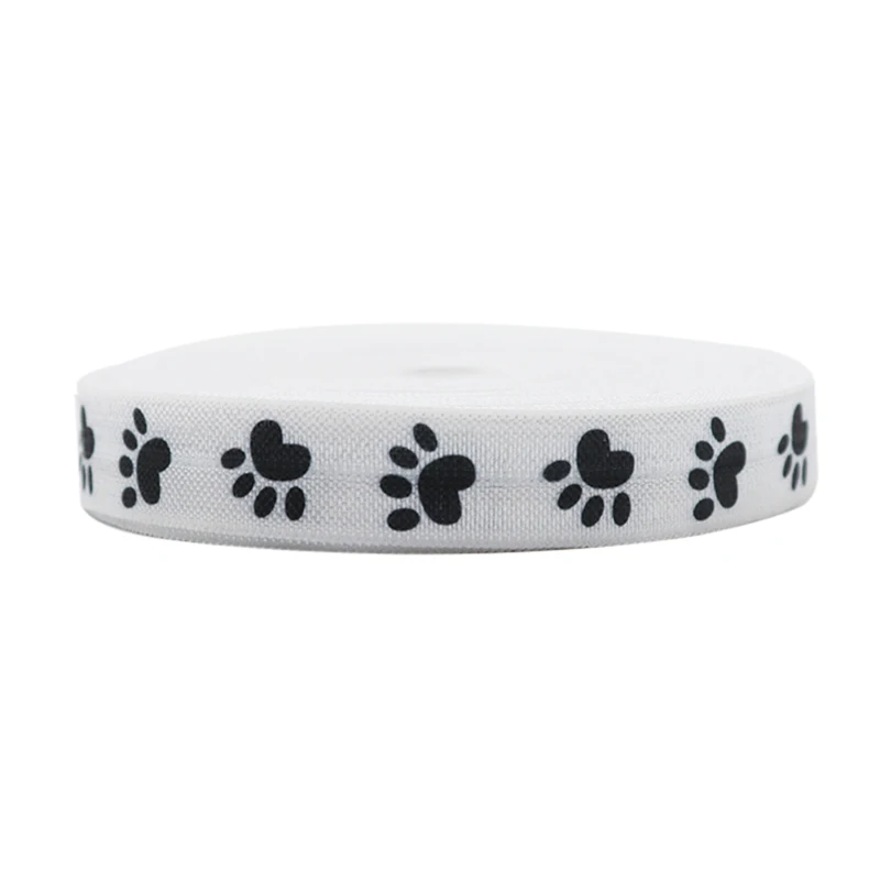 

5/8 Inch 15mm High Quality Heat Transfer Dog Paw Printing FOE Fold Over Elastic Ribbon 100Yards