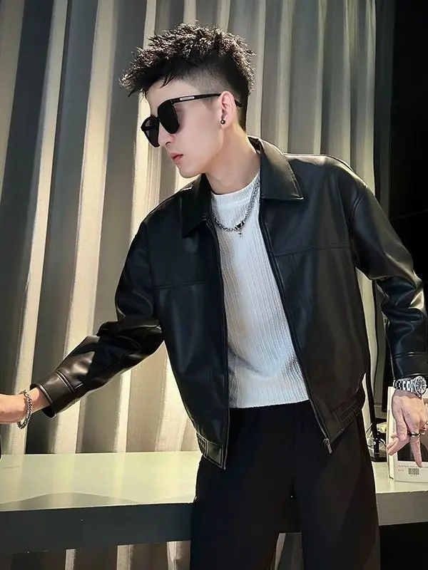 

Весенне-осенний мужской приталенный топ из искусственной кожи, молодежная простая верхняя одежда, модное брендовое повседневное пальто на молнии без шляпы