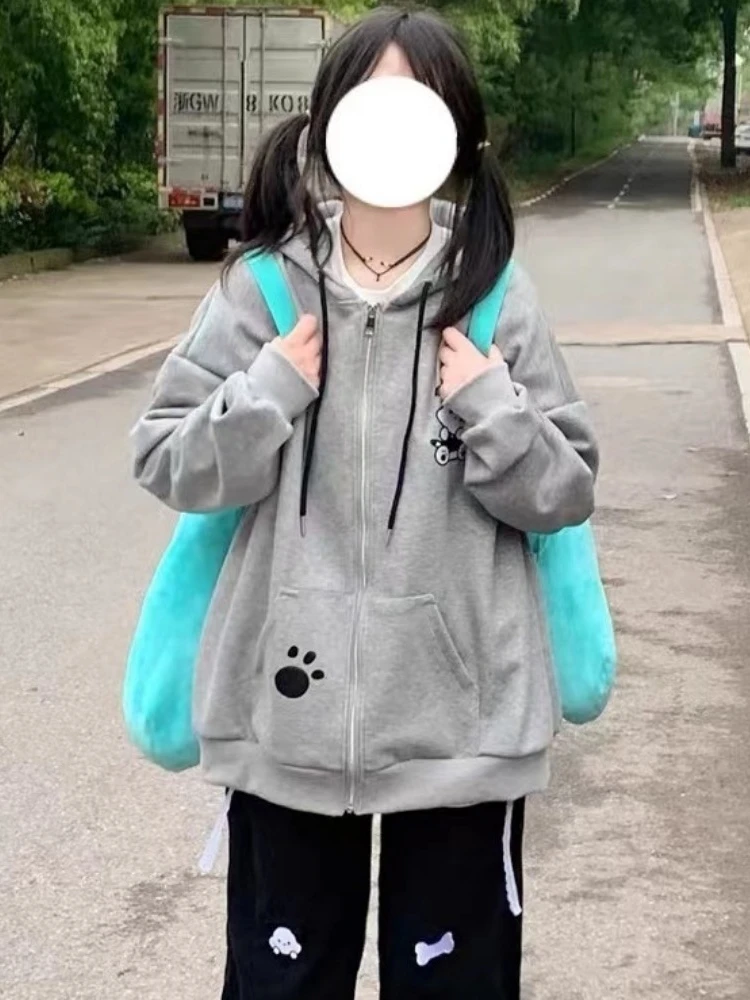 HOUZHOU Y2k Harajuku Kawaii Cute Hoodie Women Japanese Fashion Zip Up Preppy Style Oversized Hooded Sweatshirt Autumn New 2023