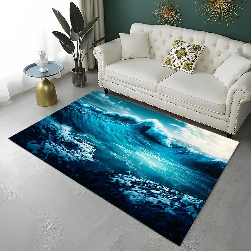 Nature Sea Wave Storm Seawater Large Area Rug Non-slip Durable Carpet for Bedroom Living Room Sofa Doormat Home Decor Floor Mat