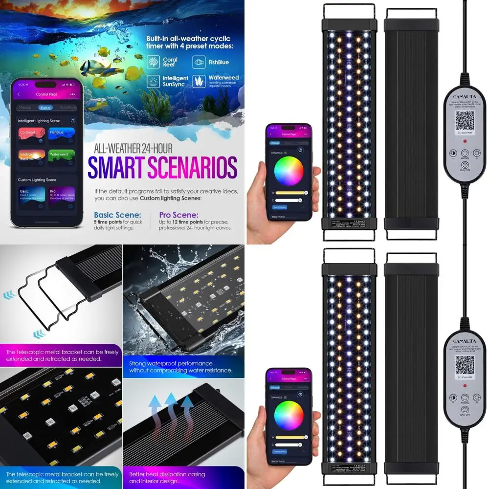 

Умная подсветка для аквариума с управлением по Bluetooth: настраиваемые цвета, таймеры, круглосуточная симуляция заката/света для аквариумов 48-54 Fi