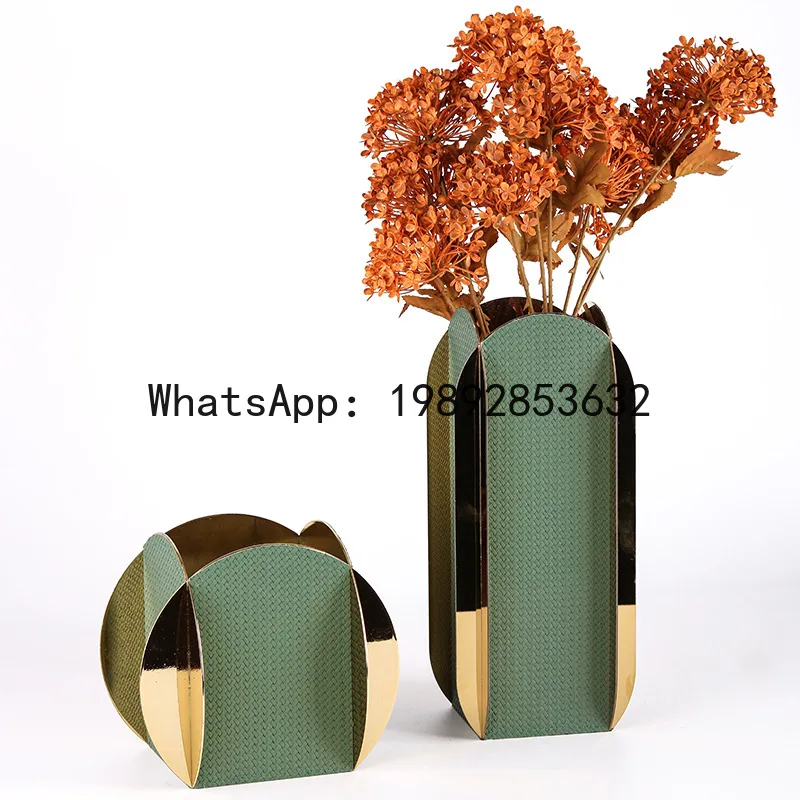 

Metal Vase Silver Geometric Leather Flower Vase Flower Arrangement Accessories Stainless Steel Flowerpot Home Decoration