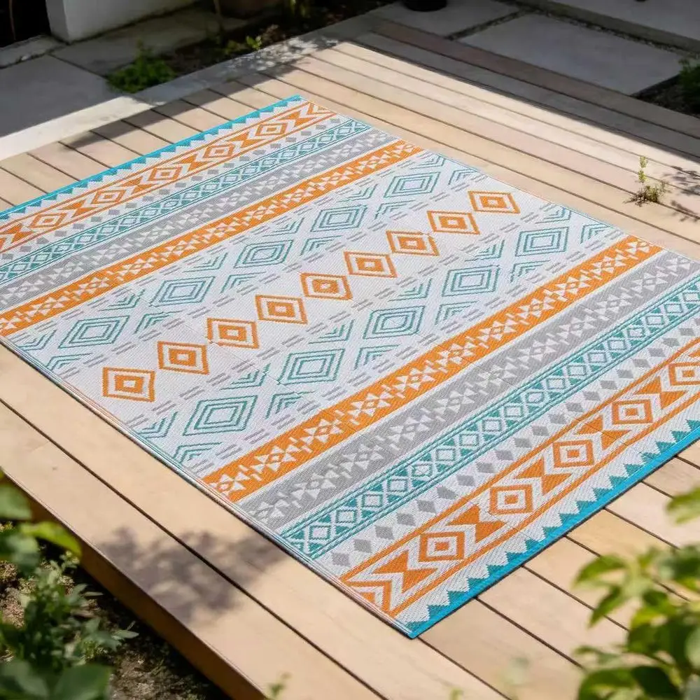 

Reversible Waterproof Outdoor Rug - 8x10 Patio Mat for Deck, Porch, Backyard, Balcony, Picnic