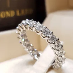 2024 New Fashion Silver Color Rhinestone Zircon Ring Women Elegant Simple Round Mosaic Crystal Wedding Jewelry Ring 6/7/8/9/10