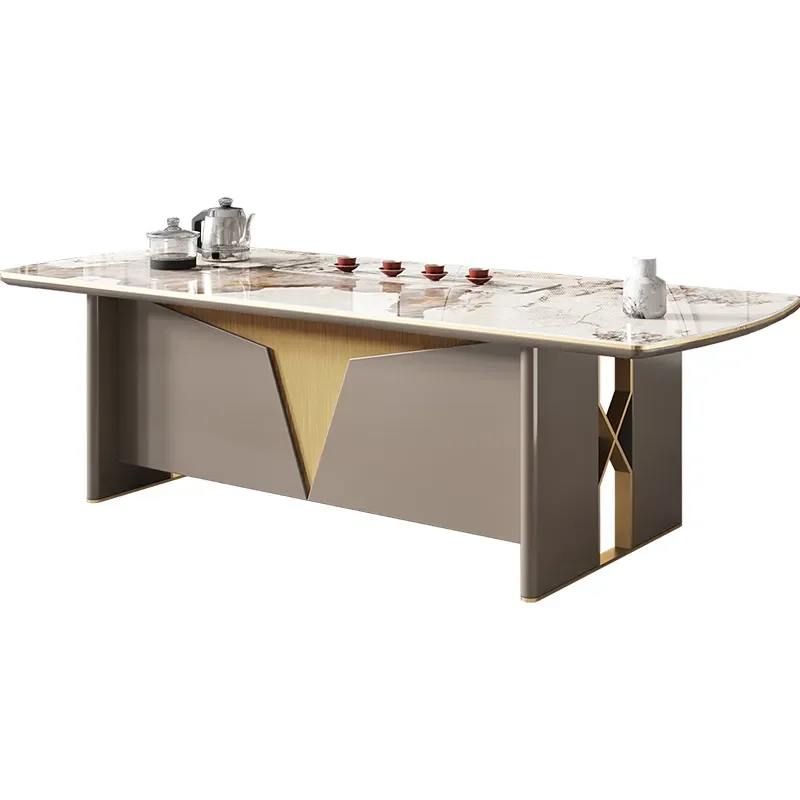 for Rock Slab Tea Table and Chair Set Modern Simple Large Slab Table Office Dual Purpose Desk Integrated Light Luxury High - view 5