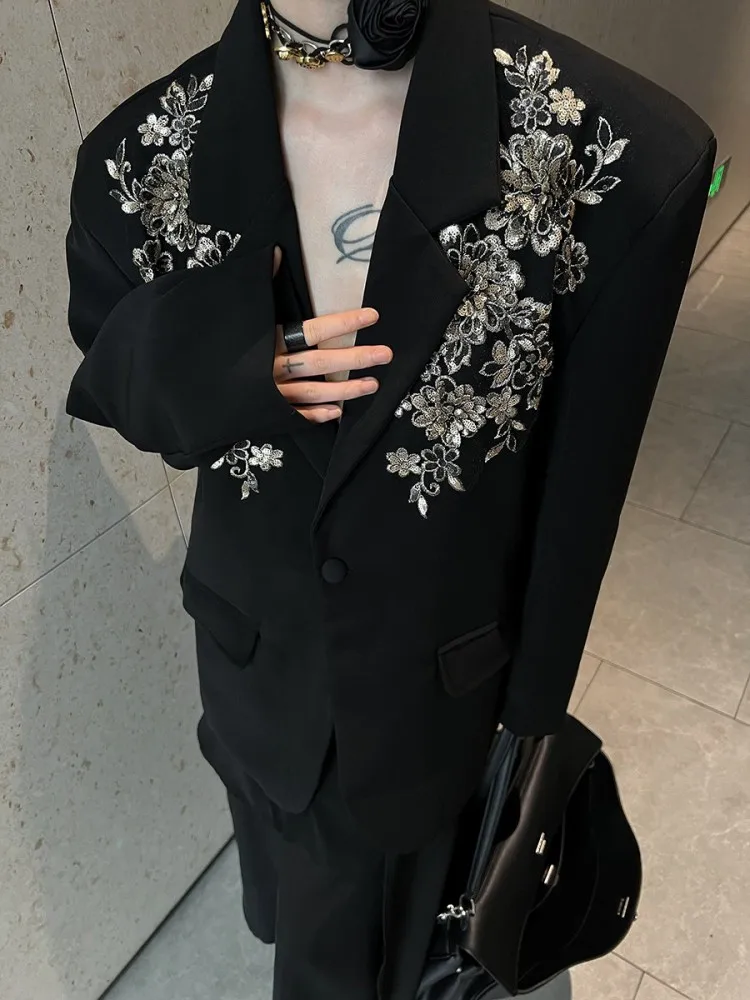 Autumn Elegant Women Office Glitter Embroidery Suit Jacket Long Sleeve Fashion Ladies Versatile Blazers Single Button Coat Tops