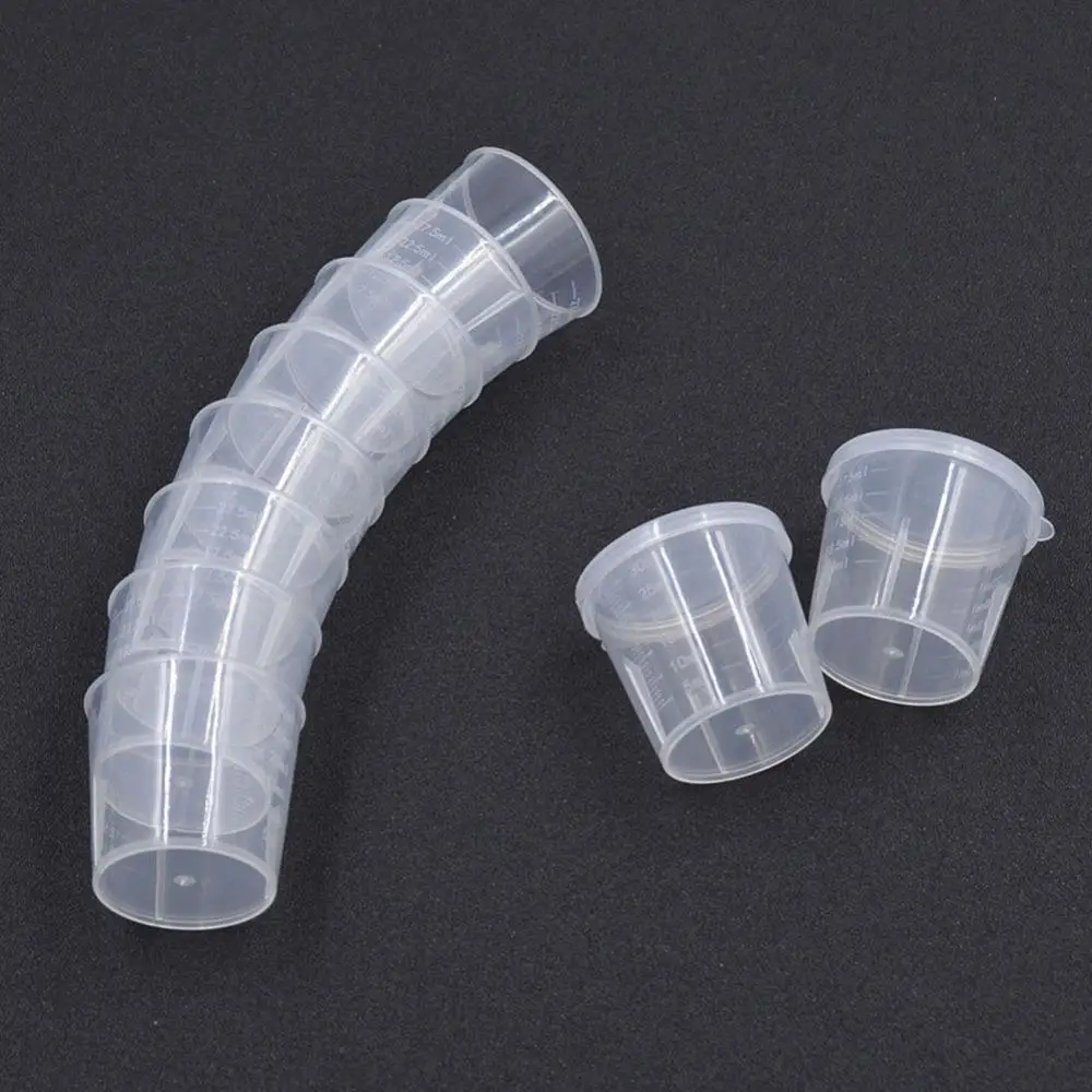 10Pcs Plastic Measuring Cups Lab Chemistry Kitchen Liquid Measure Tool 30ml Clear Plastic Graduated Measuring Cup for Baking Bea