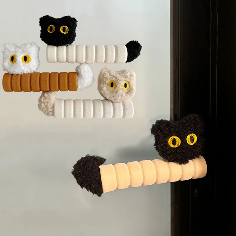 1pair Cat Door Handle Protector Cartoon Cute Handle Cover Anti-collision Plush Door Knob Covers Children's Room Home Decoration