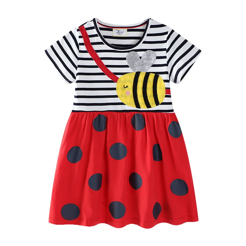 Jumping Meters New Arrival Bee Applique Girls Princess Dresses Cotton Children's Birthday Toddler Costume Hot Selling Frocks