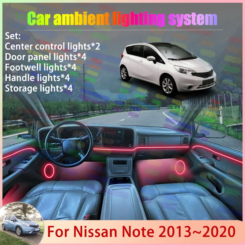 For Nissan Versa Note 2013~2020 2014 2015 E12 MK2 2/18 in 1 Car Atmosphere Light Lamp RGB Shade Ensemble Streamer Atmosphere Set