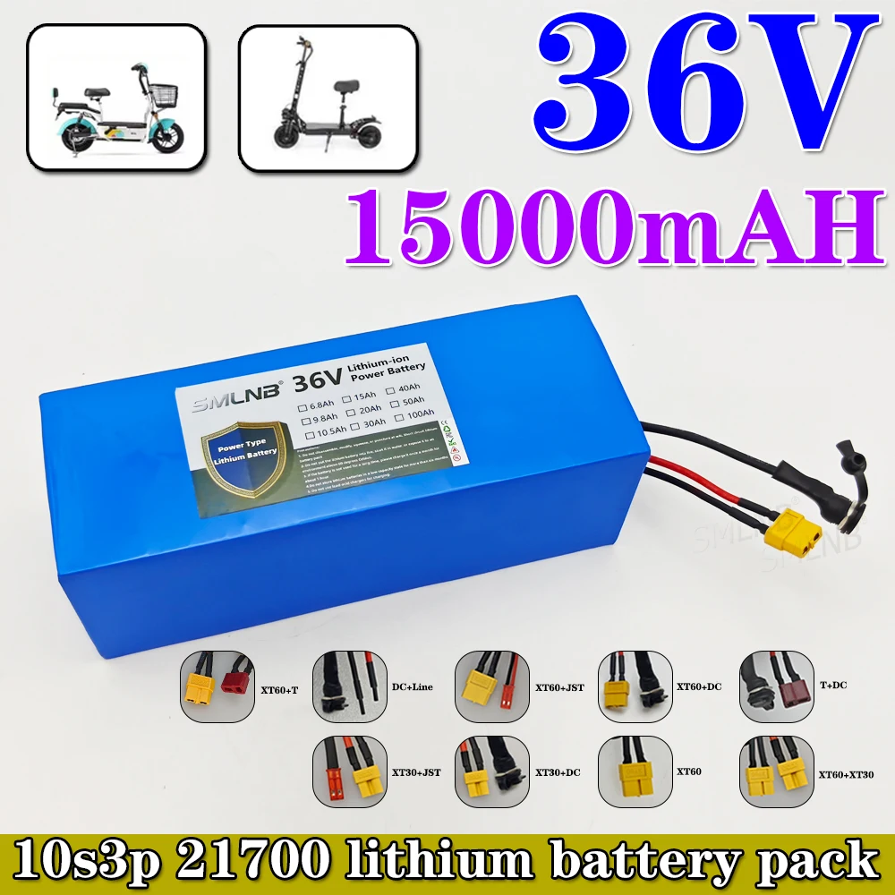 

36V 15Ah 21700 battery pack 10S3P 15000mAh built-in 15A BMS, 250W-500W scooter, bicycle battery