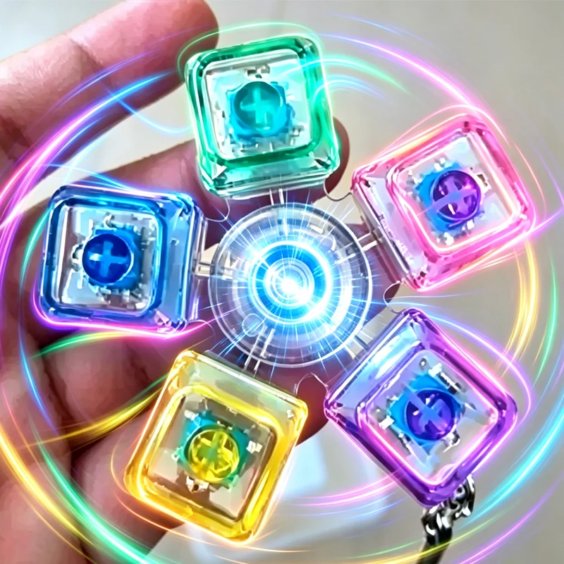 Rotatable Keyboard Fidget Fidget Spinner Keychain Mechanical Axis LED Light Crystal Clicker Stress Relief Sensory Therapy Finger