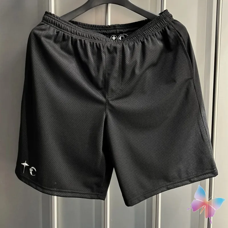 American High Street Summer Mesh Thug Club Shorts Metal Logo Breathable Basketball Pants Casual Men Women Black Shorts