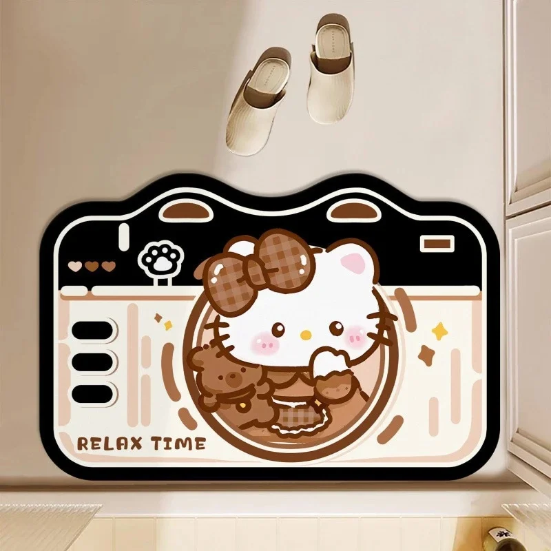 Cute Hello Kitty Camera Diatomaceous Earth Bath Mat, Shaped Quick Dry Absorbent Rug, Non-slip Bathroom Floor Decor