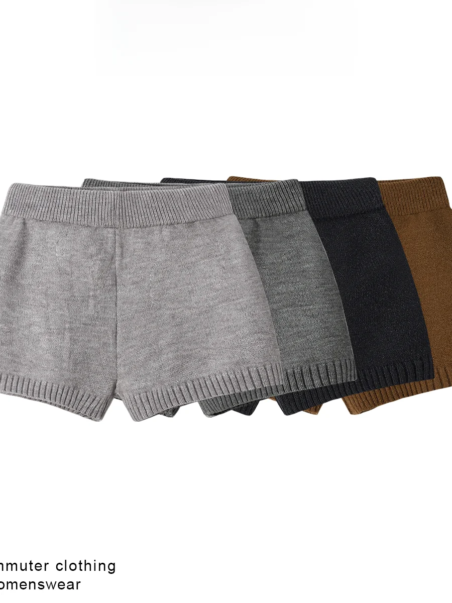 

Ретро-шорты с высокой талией, вязаные, женские, осенне-зимние, новые, облегающие, универсальные брюки для повседневной носки, эластичный пояс, однотонные