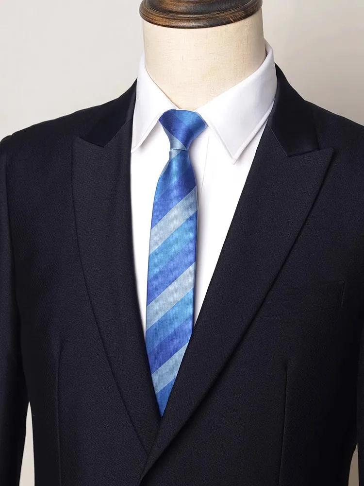 High Quality Tri Color Blue Stripe Tie For Men 5cm Narrow Fit Slim Fit Business and Leisure College Style Simple Zipper Necktie