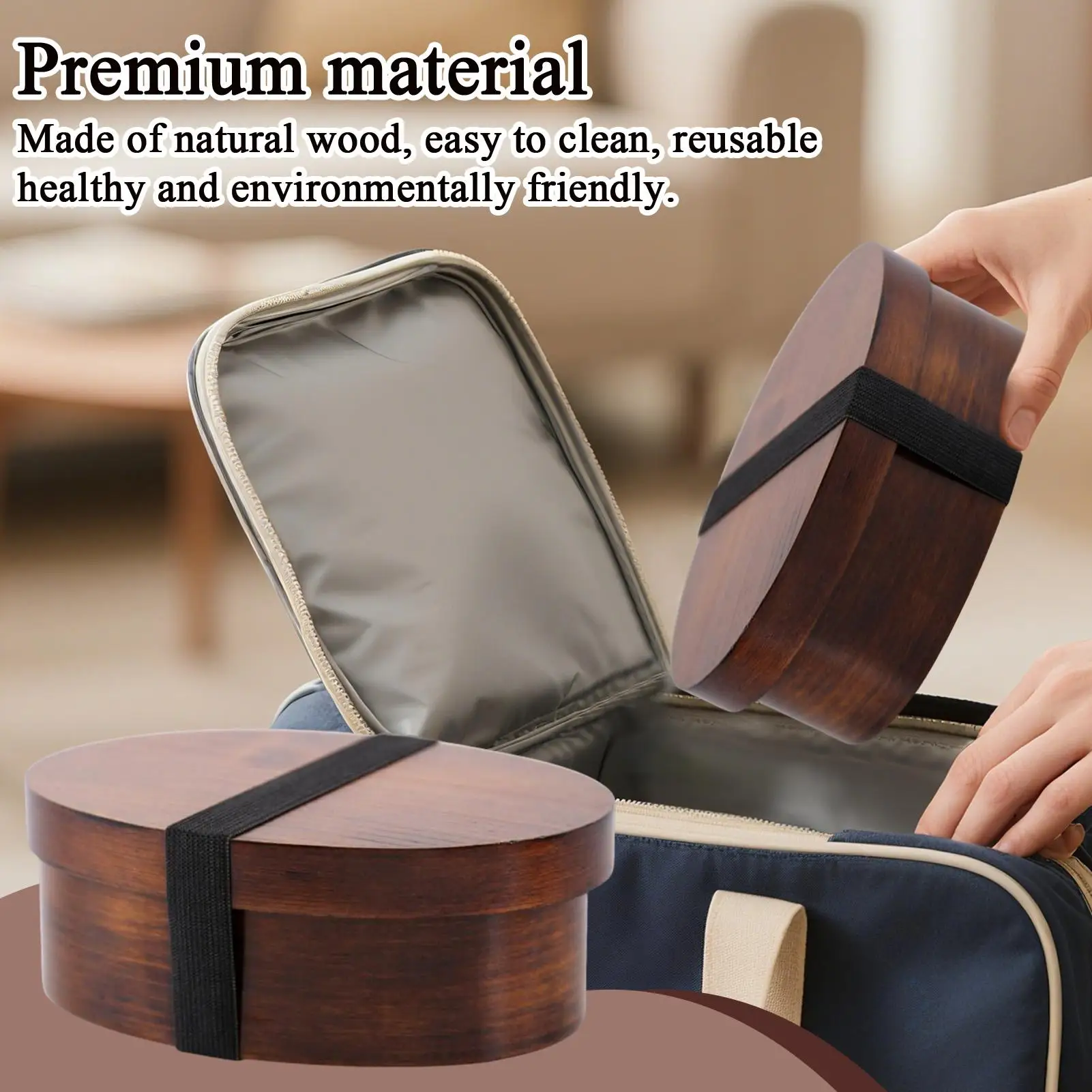 Fiambrera con correa elástica, contenedores, cuenco de almacenamiento, caja de aperitivos japonesa de madera para comida, escuela, adultos, niños pequeños, viaje, Sushi, bebé