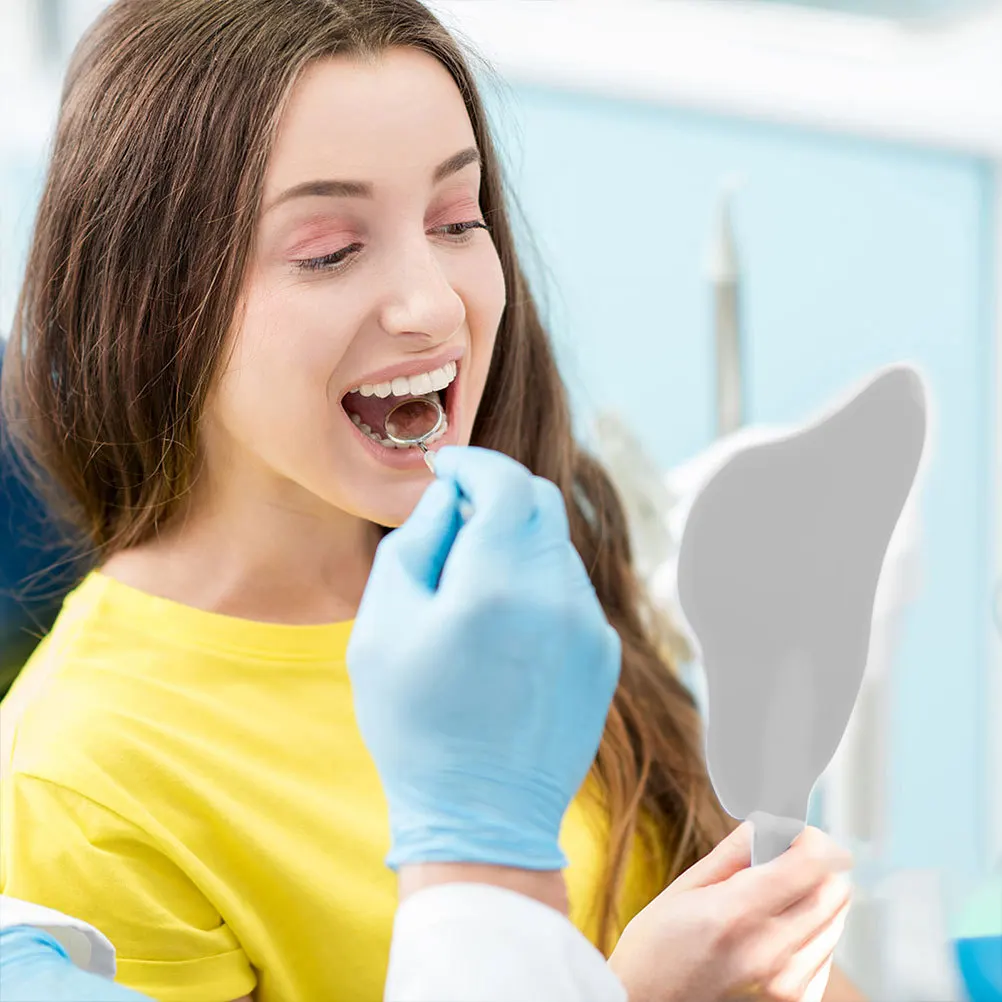 2Pcs Tooth Shaped Handheld Mirrors Compact Portable Makeup Mirror Plastic Vanity Mirror for Travel Dental Mirrors