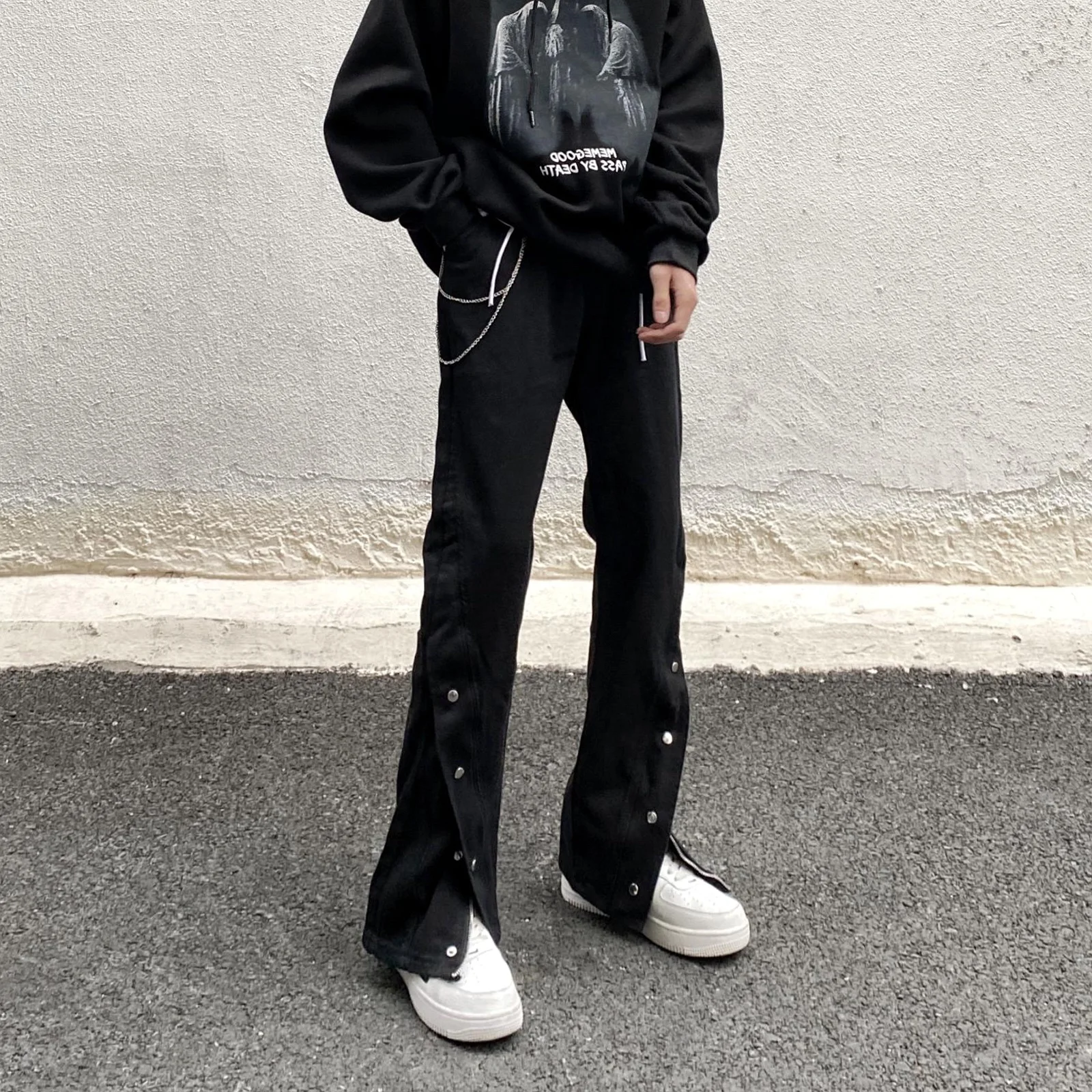 

High Street American Style Men's Jeans Slit Loose Flared Slimming Drapey Wide Leg Workwear Long Trousers mid Waist Casual Jeans