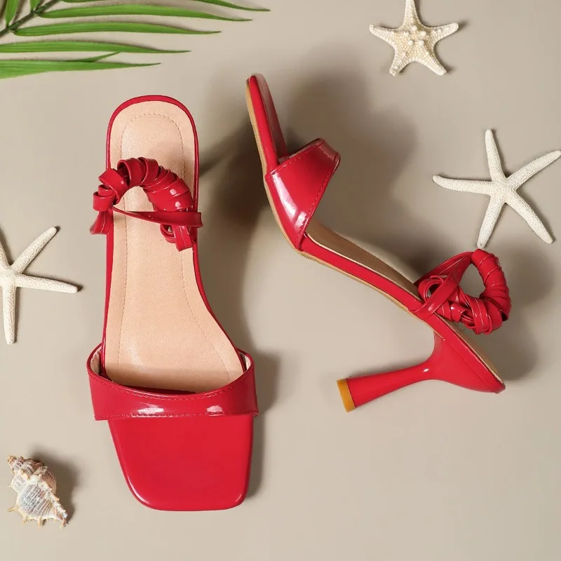 Red Elegant High Heels Sandals for Women Ankle Cross-Tied Stiletto Heeled Party Shoes Woman Plus Size 36-43 Pointed Toe Sandals view 4