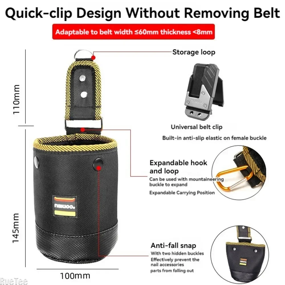 NEW NAKIOO Tool Bag Nail Screw Storage Bag With Buckle Quick Hanging Can Electrician Cylinder Tighten Tool Bag For Carpenter