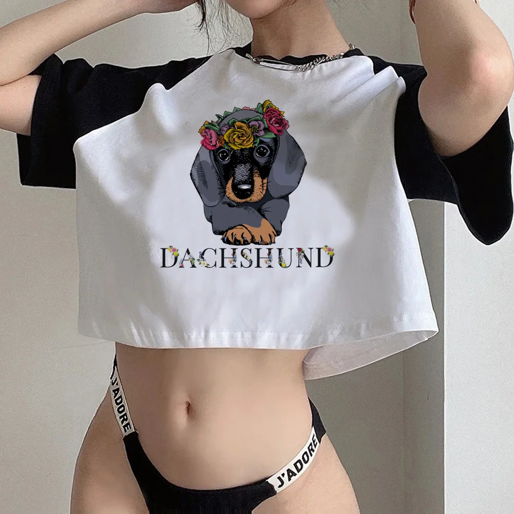 Dachshund streetwear  fairycore yk2 crop top girl trashy korean fashion gothic  Kawaii tee  clothing