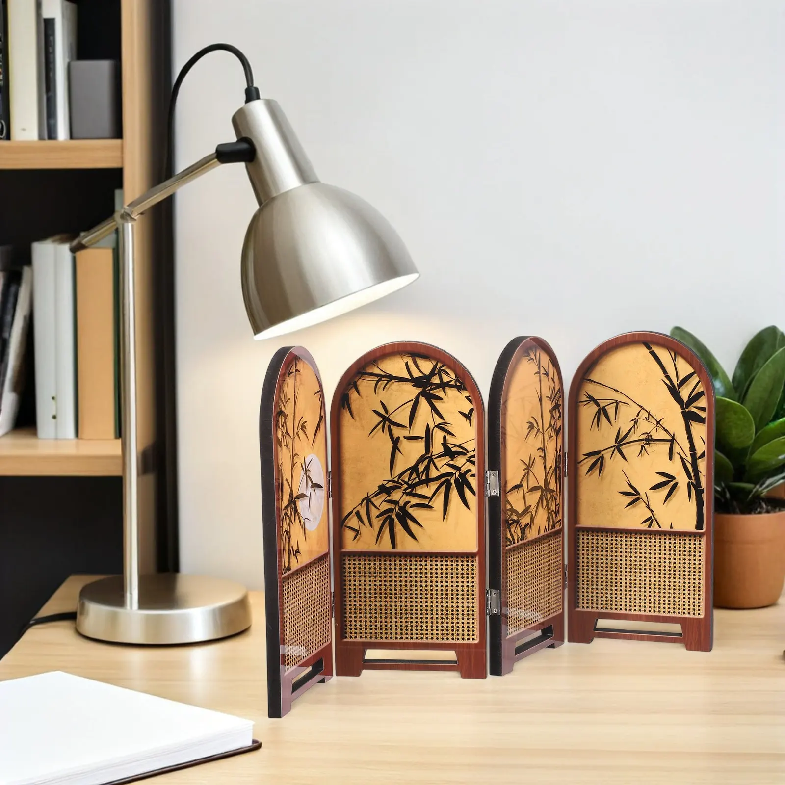 Mini Chinese Folding Screen Desktop Divider Panel 16.11x8.84x0.31 Decorative Room Divider Privacy Panel Traditional Art Bamboo