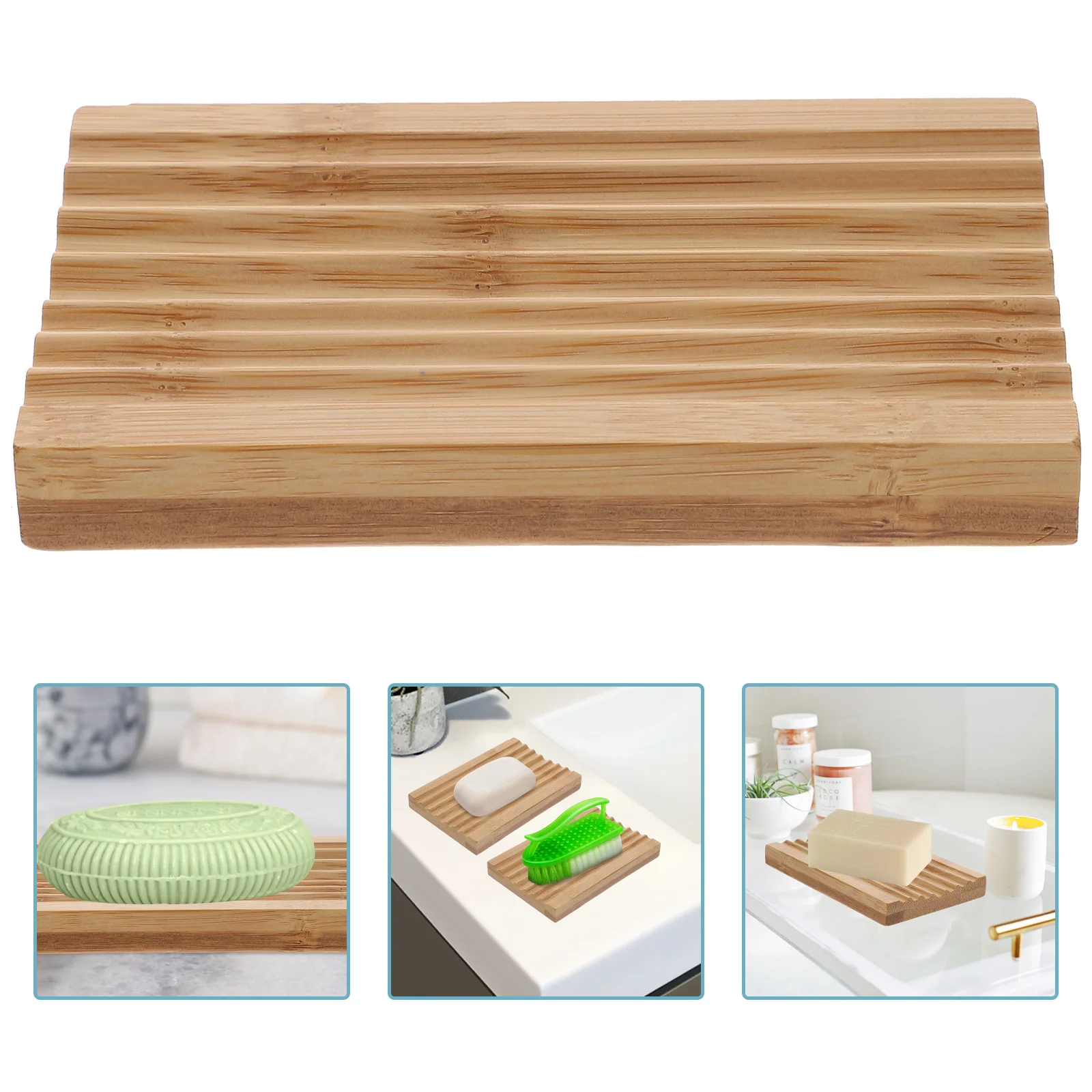 

2Pcs Wave Shaped Bamboo Soap Holder Dish for Bathroom Kitchen Shower Storage Tray Smooth Lines Practical and Pretty