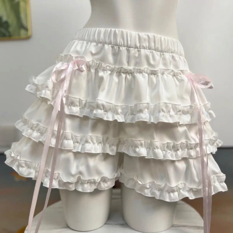 2025 新しいスウィートガールレースふわふわケーキスカート女性かわいいショーツスリムかわいい素敵なスカート女性の夏のカジュアル妖精の弓の衣装