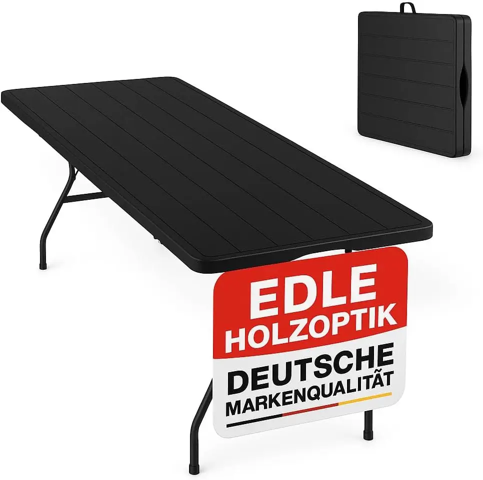 Camping-Tisch für 6-Personen – aus robustem Kunststoff/Alu – Tisch mit Holzstruktur für drinnen und draußen – Klapptisch