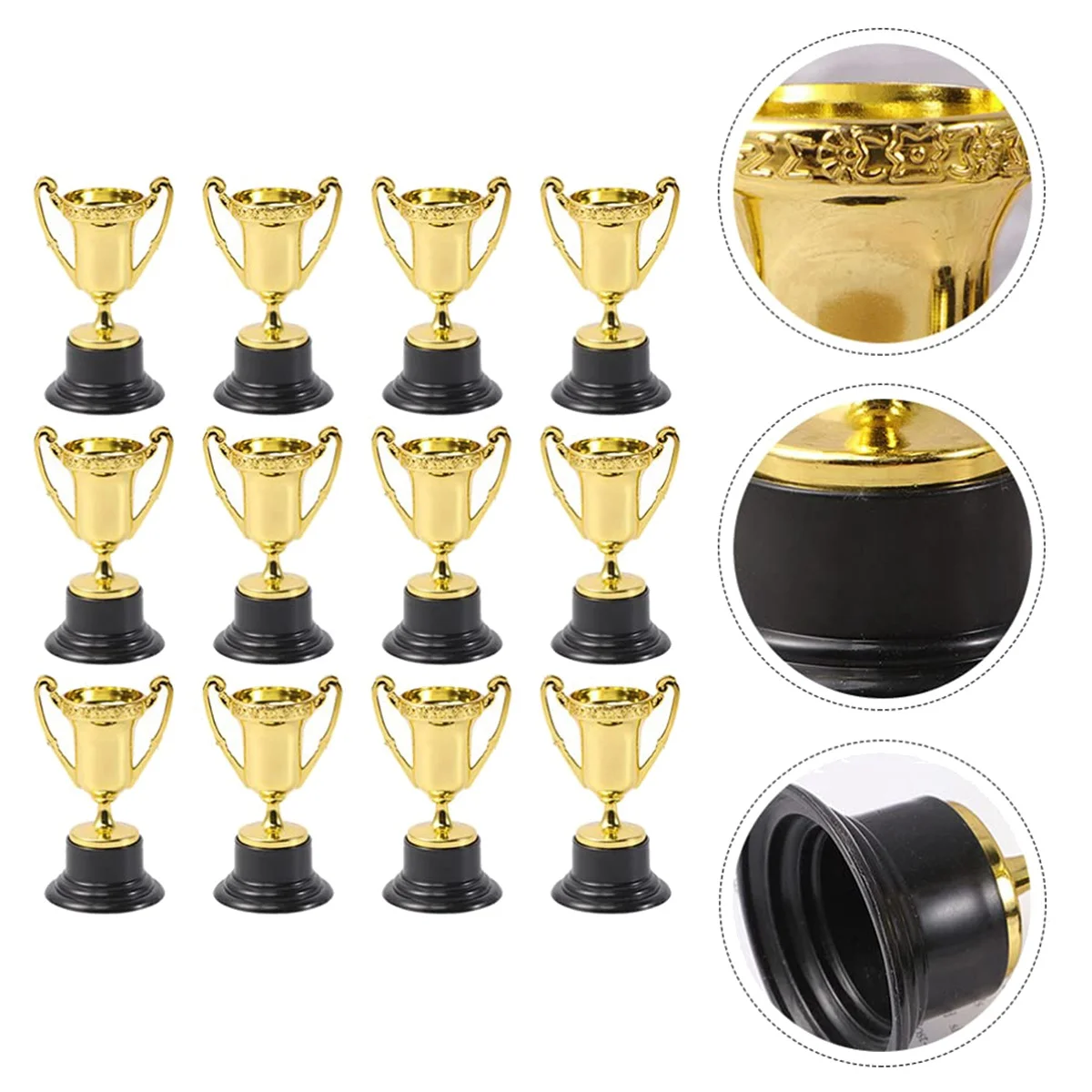 24Pcs Golden Mini Award Trophy Prizes Decor Plastic Reward Prizes Kindergarten Kids Gift Awards Trophy with Black Base