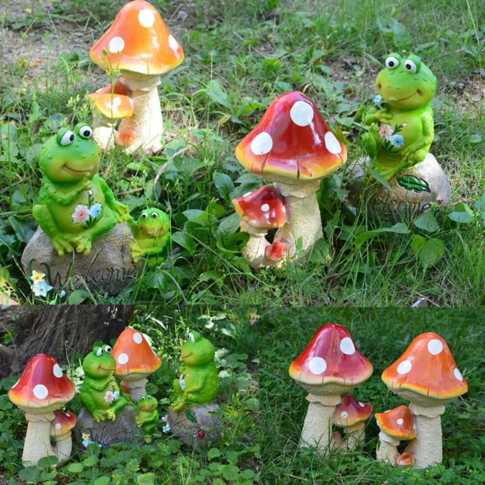 

Gifts Cute Frog Mushroom Ornaments Garden Accessories Simulation Mushroom Decoration Garden Yard Decorations Bonsai Resin Crafts