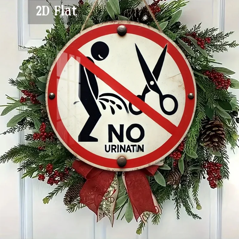 American Retro Fun No Urinating in Public Round Wooden Sign, Quirky Warning Pattern 2D Flat Wooden Ornament, Bar Restroom Creati